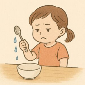 濡れたスプーンを嫌がる長女 濡れたスプーンを嫌がる長女